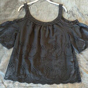 BILA cold shoulder crochet/lace Embroidered Eyelet short sleeve blouse M
